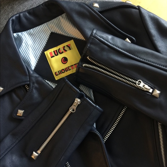 Lucky Chouette Navy Leather Studded Jacket - Picture 4 of 6